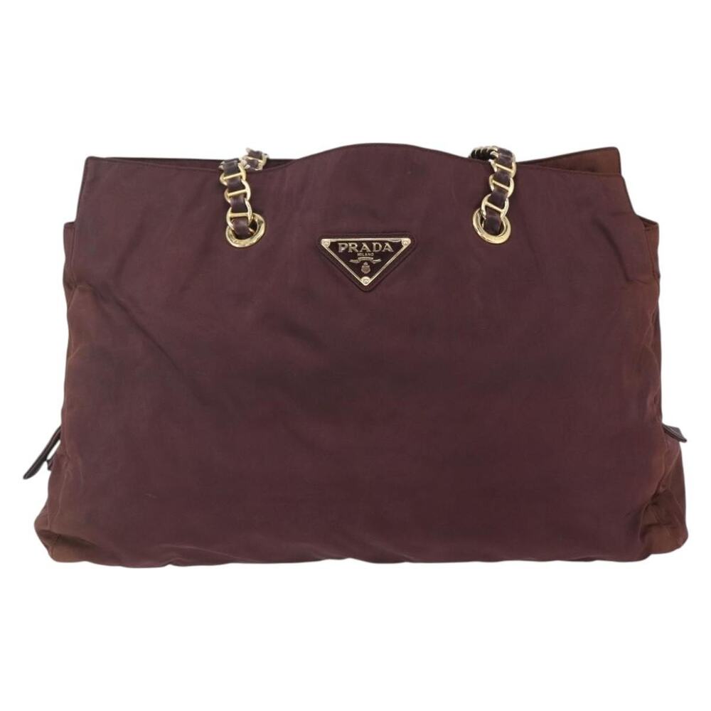 Prada Nylon Chain Tote Bag Bordeaux Gold